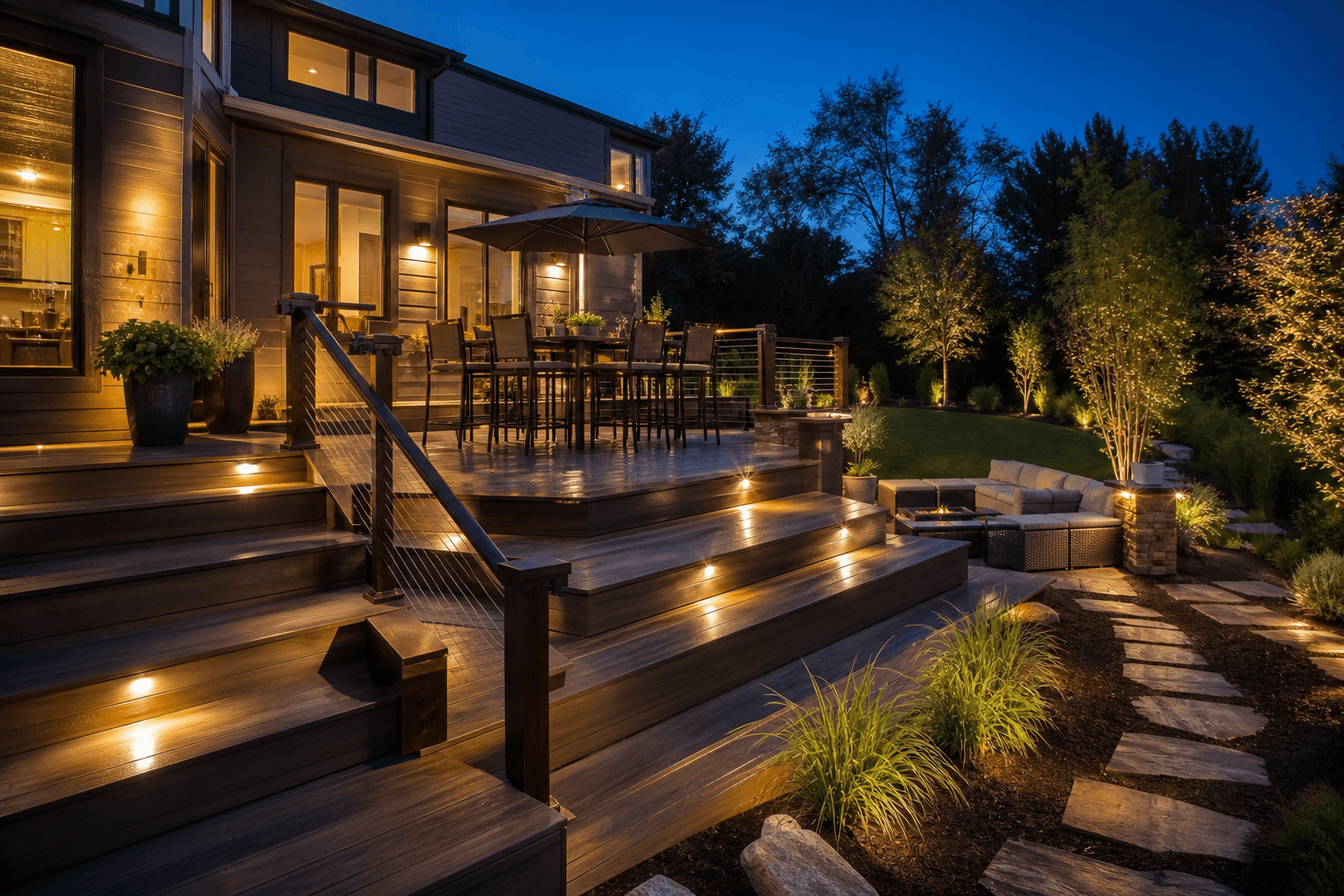 Multi level luxury deck with outdoor lounge furniture